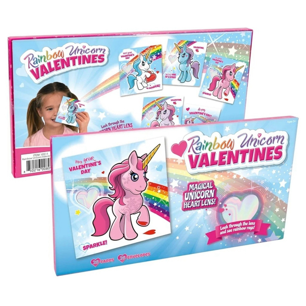 28pk Rainbow Unicorn Valentine's Day Cards with Envelopes - Picture 3 of 7